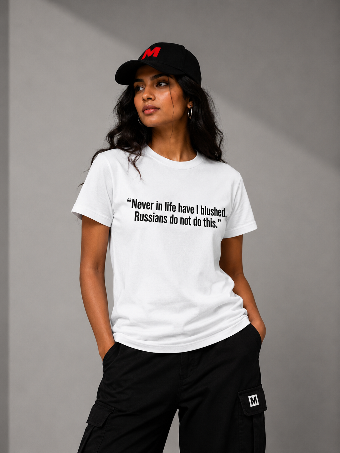 "Never Blushed" — Deadpan Quote Supima Tee
