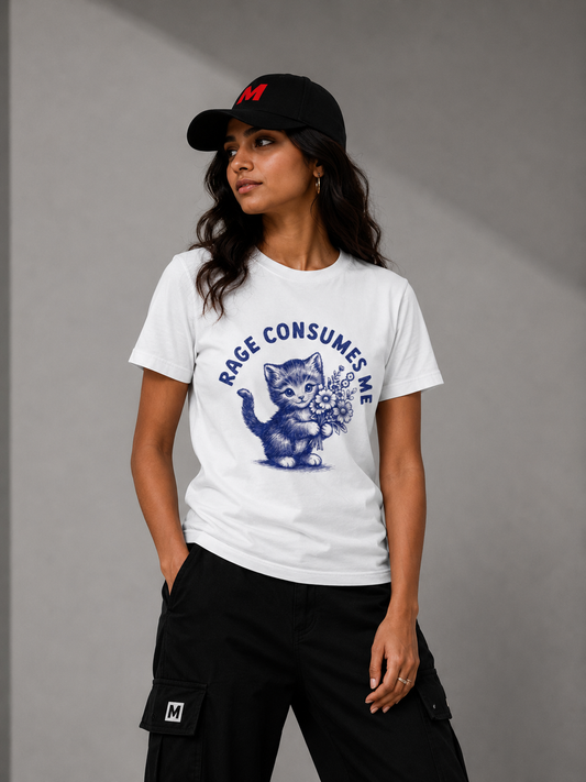 Rage Consumes Me Cute Kitten Floral Graphic Supima Tee