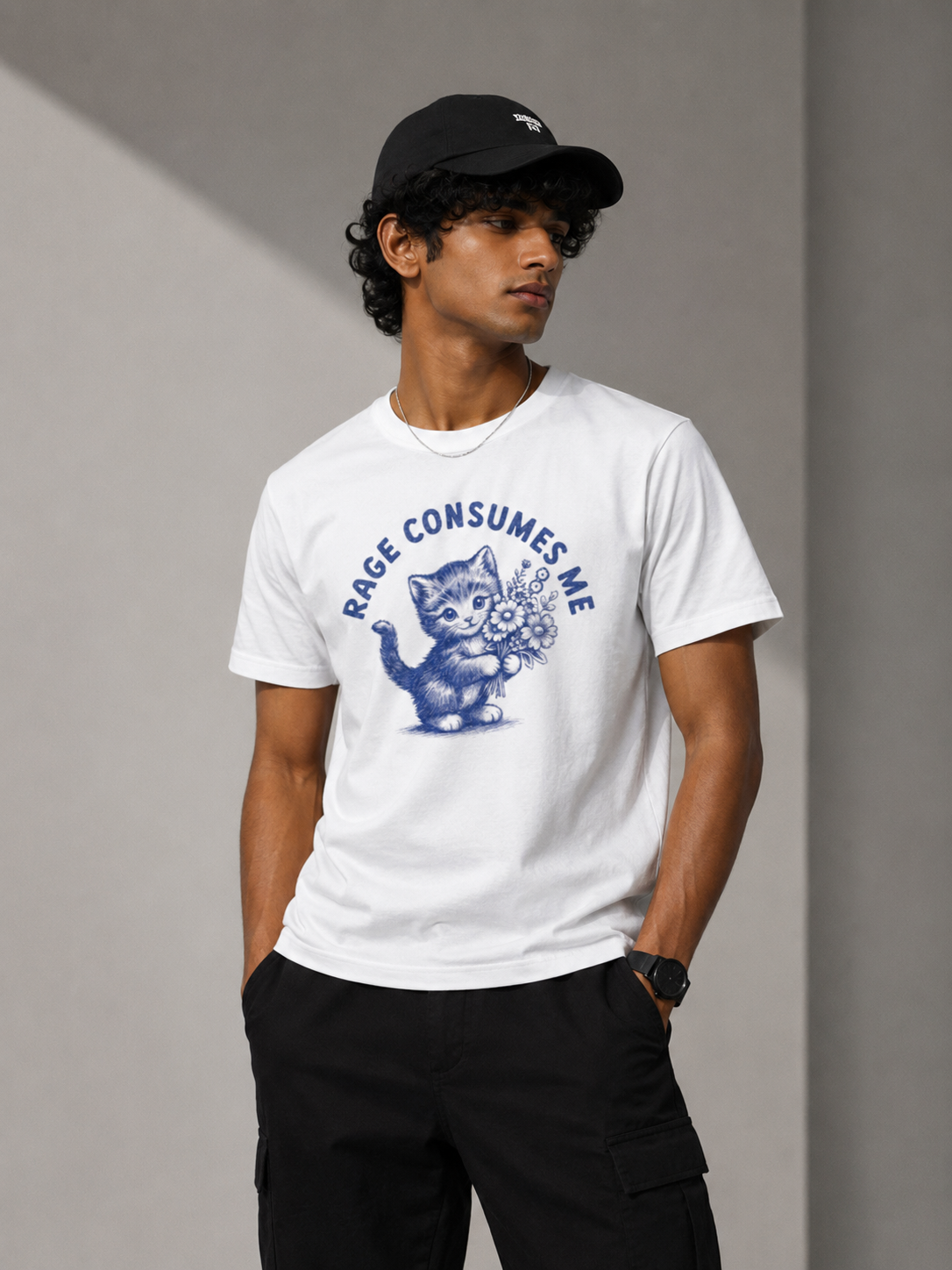 Rage Consumes Me Cute Kitten Floral Graphic Supima Tee