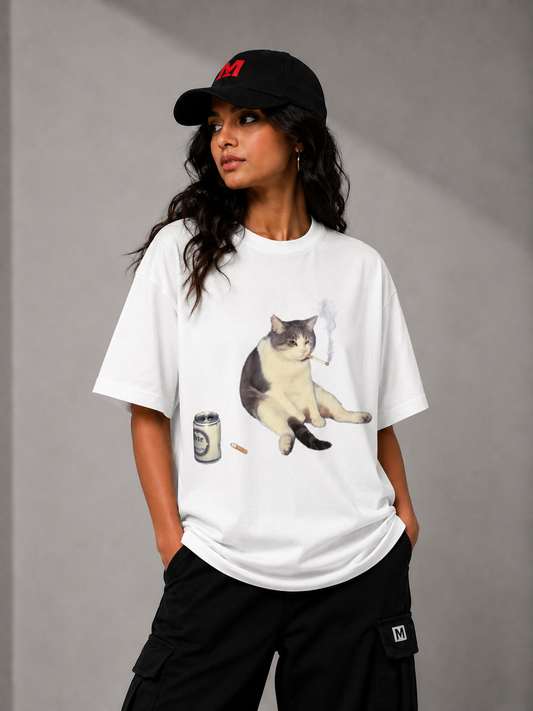 Ciggy Cat — Zero Regrets Graphic Oversized Tee